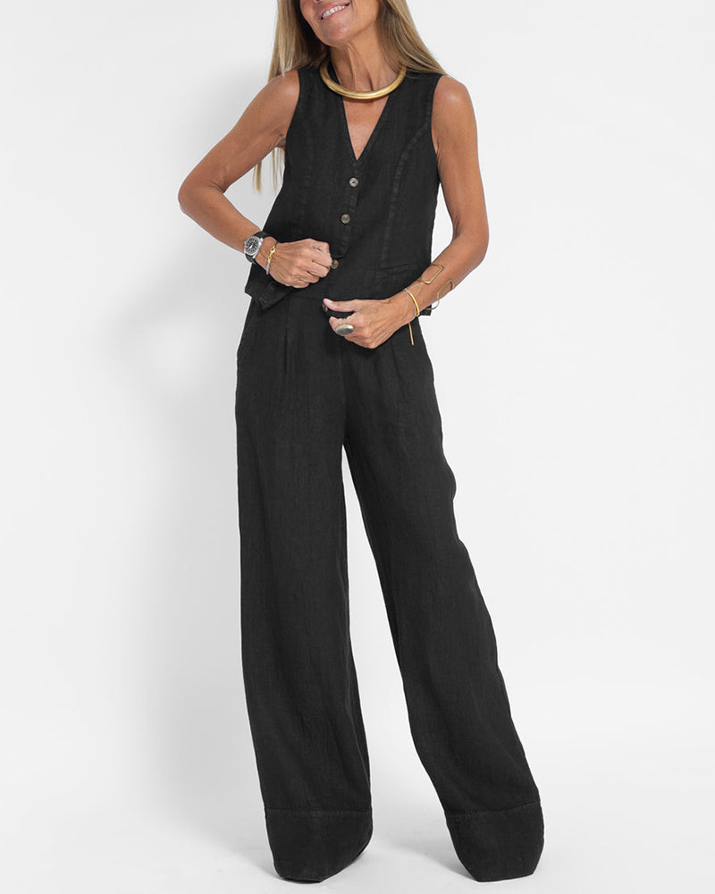 Elegant 2-piece set - wide trousers & vest