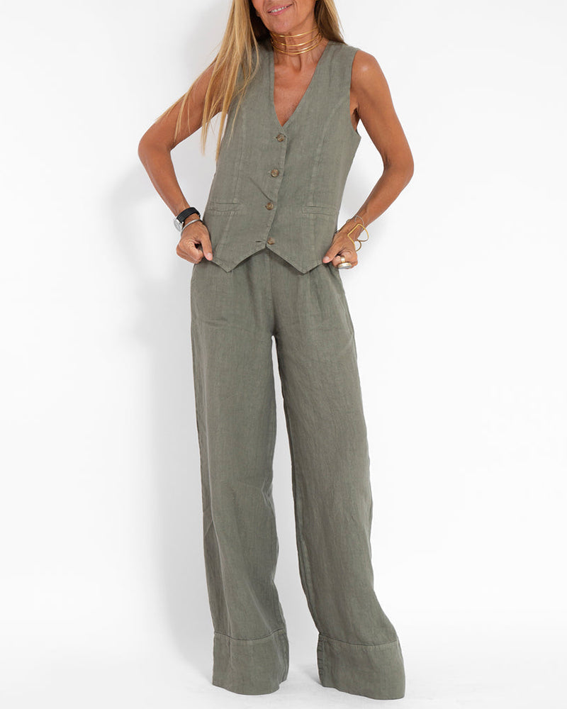 Elegant 2-piece set - wide trousers & vest