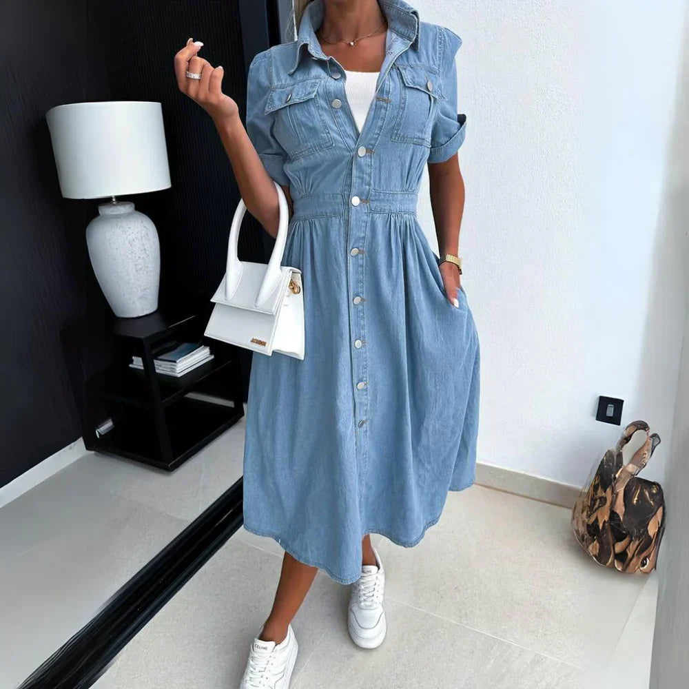 Melanie- Light Wash Denim Dress