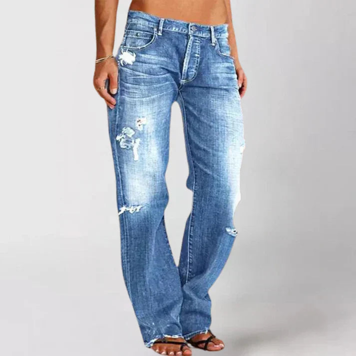 Ripped Hem Wide-Leg Jeans