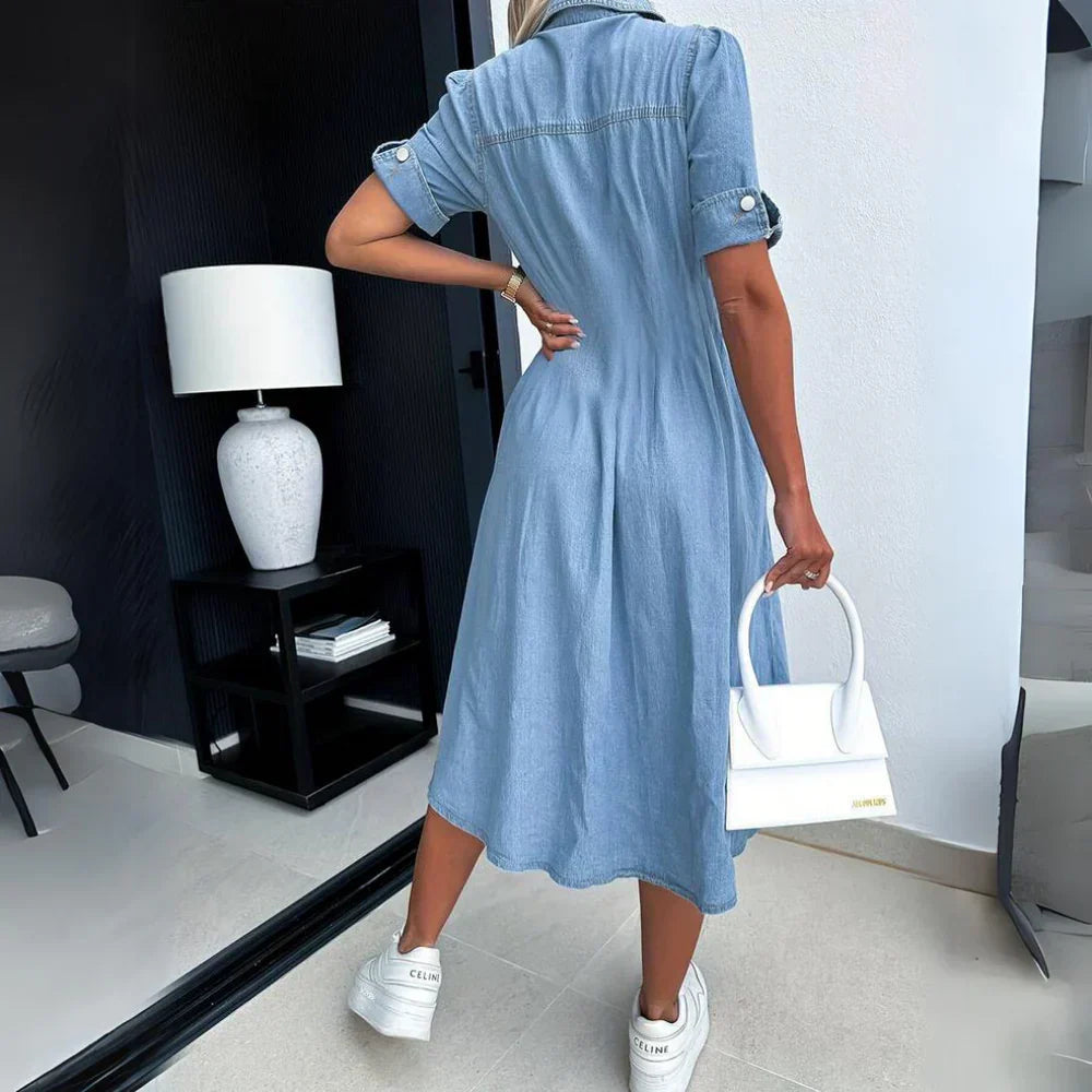 Melanie- Light Wash Denim Dress