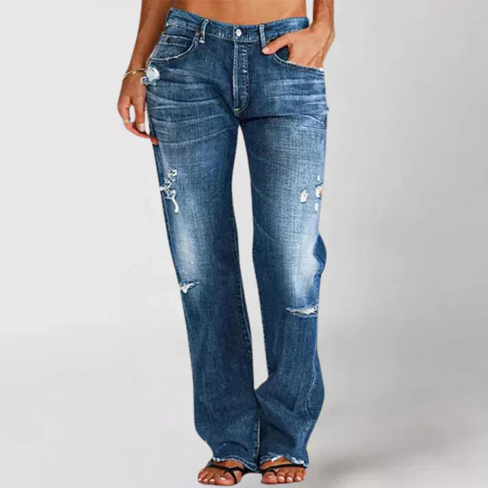 Ripped Hem Wide-Leg Jeans