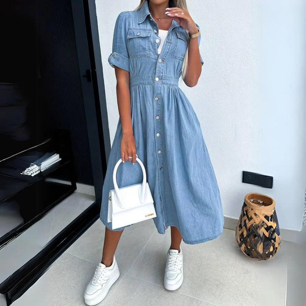 Melanie- Light Wash Denim Dress