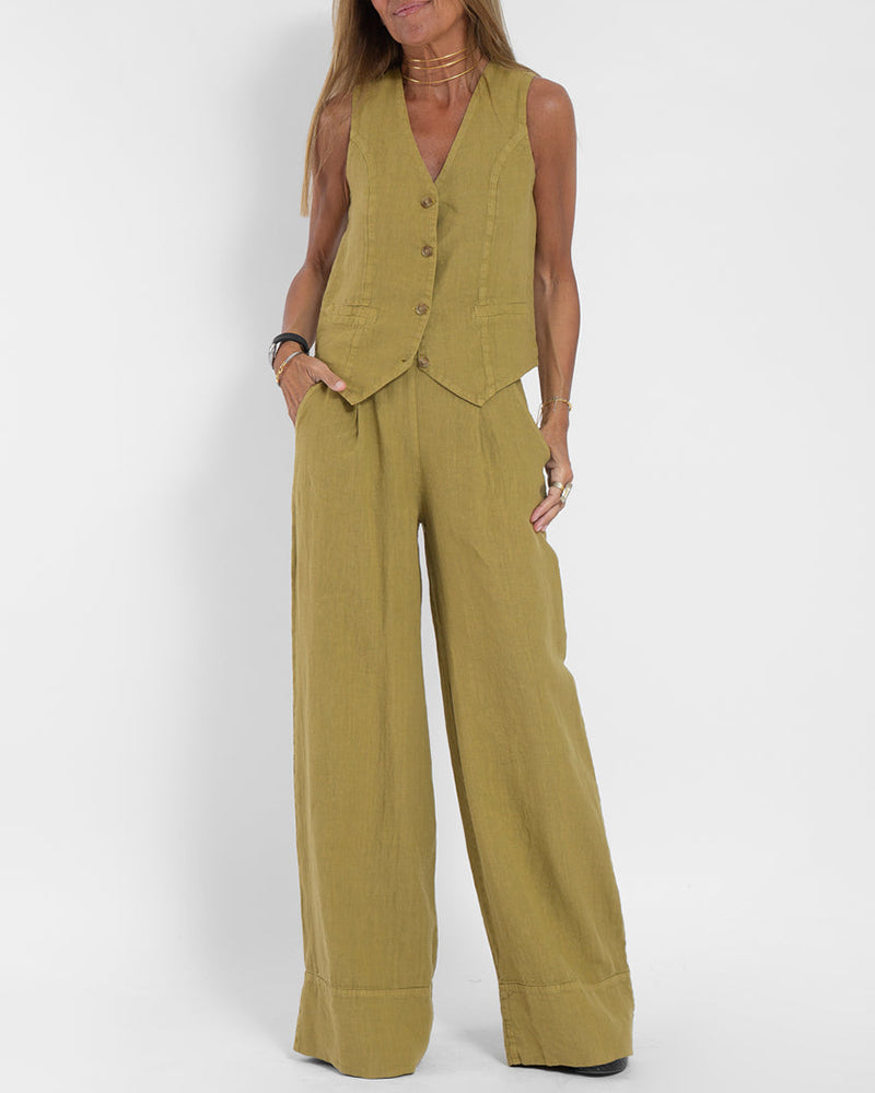 Elegant 2-piece set - wide trousers & vest