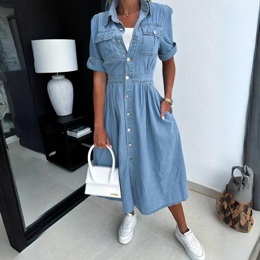 Melanie- Light Wash Denim Dress