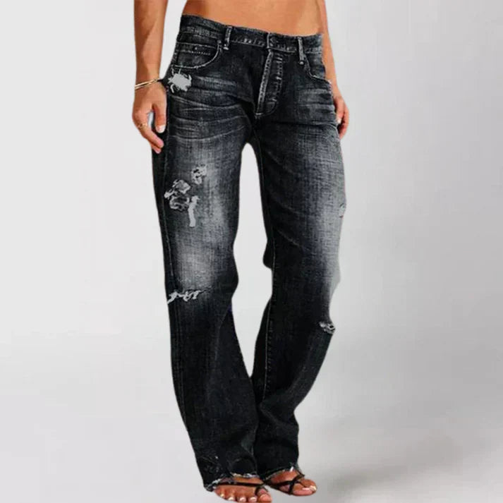 Ripped Hem Wide-Leg Jeans