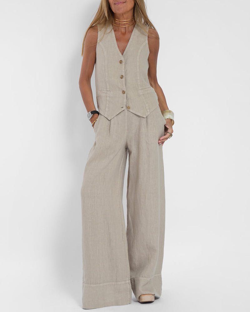 Elegant 2-piece set - wide trousers & vest