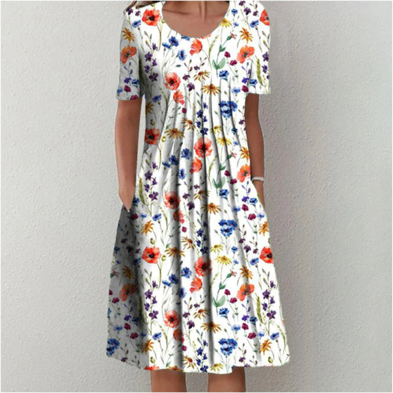 Short Sleeve Floral Midi Dress