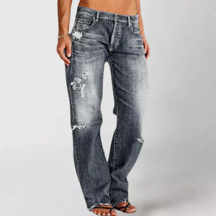 Ripped Hem Wide-Leg Jeans