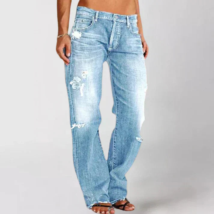 Ripped Hem Wide-Leg Jeans