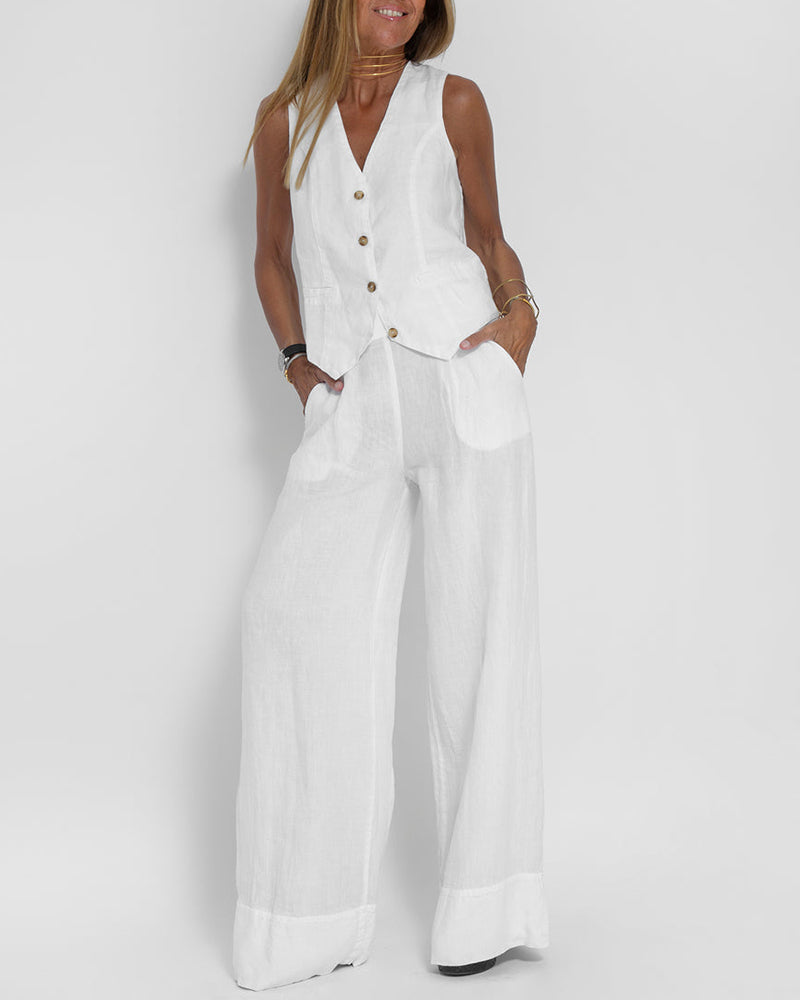 Elegant 2-piece set - wide trousers & vest