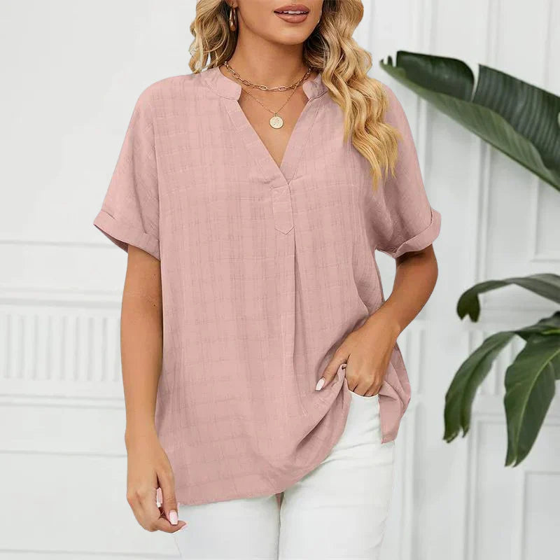 Winnie - Blouse with over hem V-neck for women