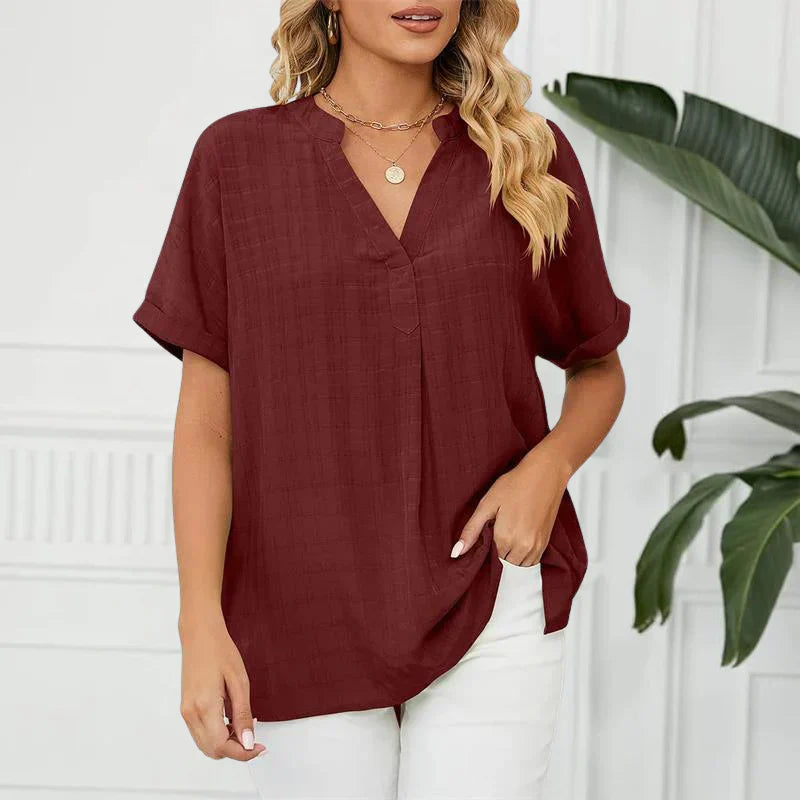 Winnie - Blouse with over hem V-neck for women