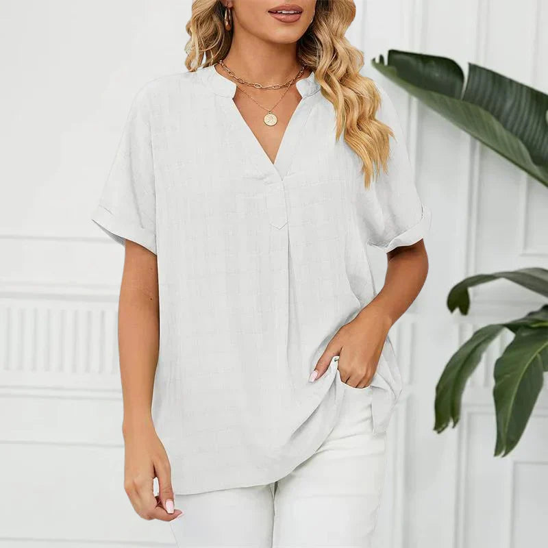 Winnie - Blouse with over hem V-neck for women