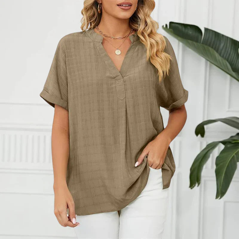 Winnie - Blouse with over hem V-neck for women