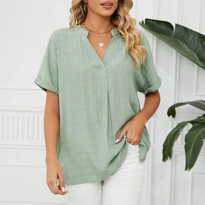 Winnie - Blouse with over hem V-neck for women