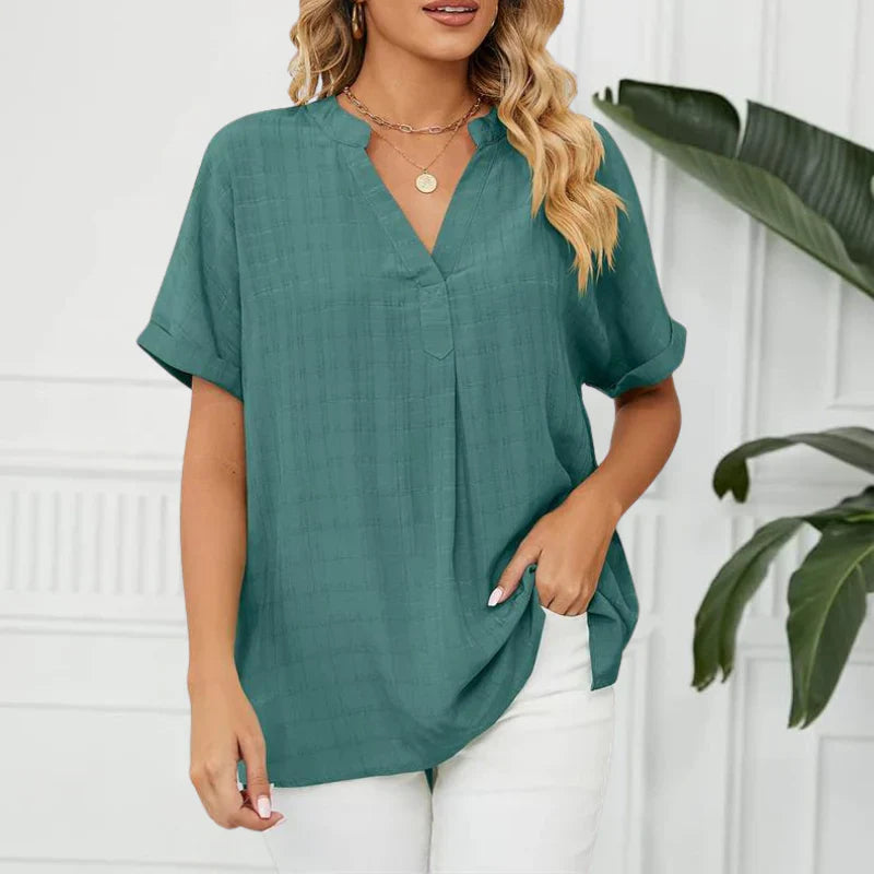 Winnie - Blouse with over hem V-neck for women