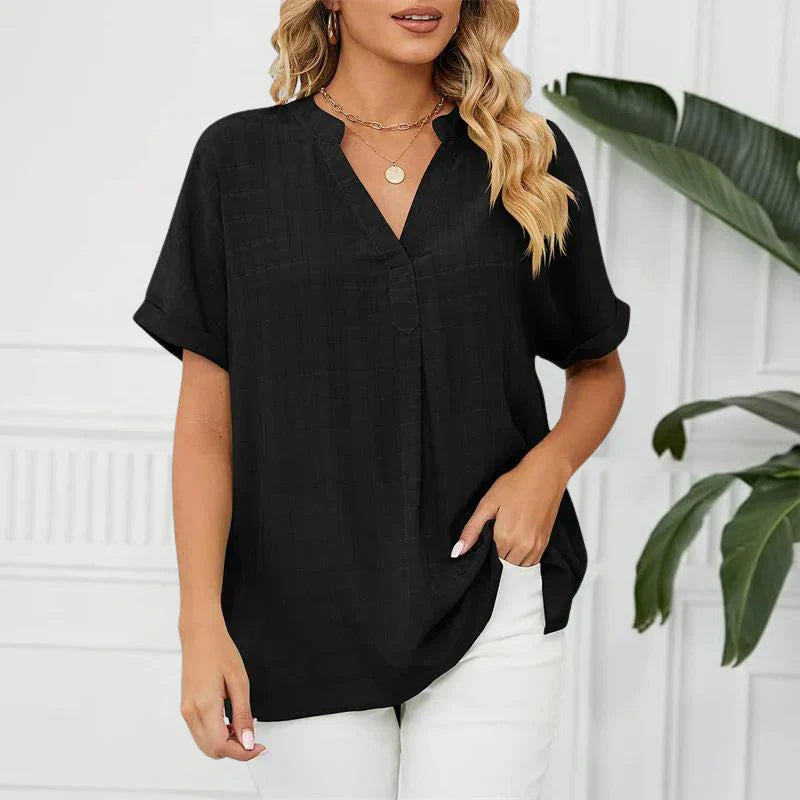 Winnie - Blouse with over hem V-neck for women