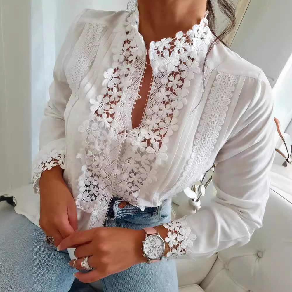 Melany - Elegant floral lace embroidered blouse