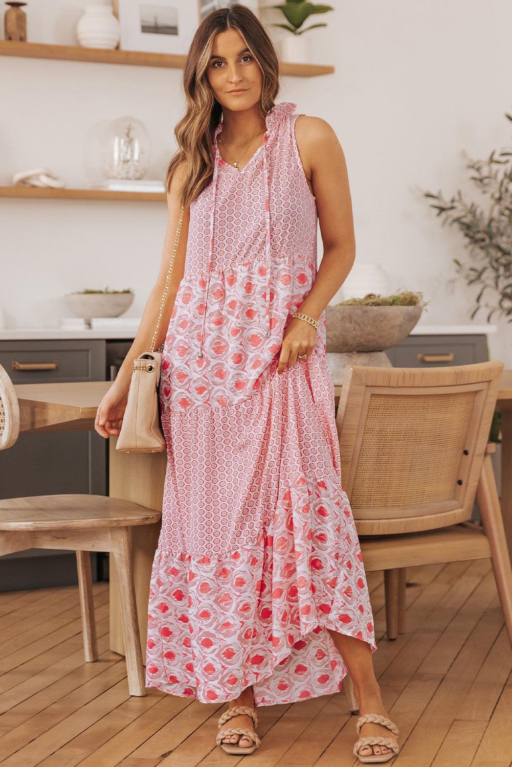 Split Neck Sleeveless Maxi Dress for women