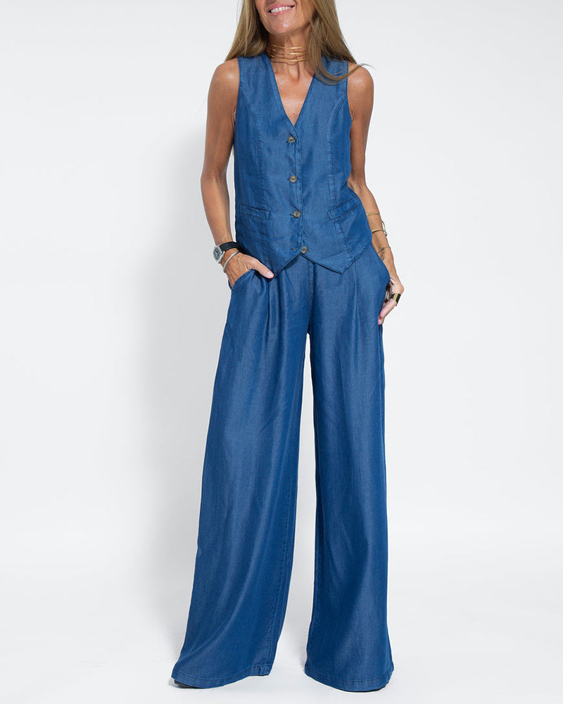 Elegant 2-piece set - wide trousers & vest