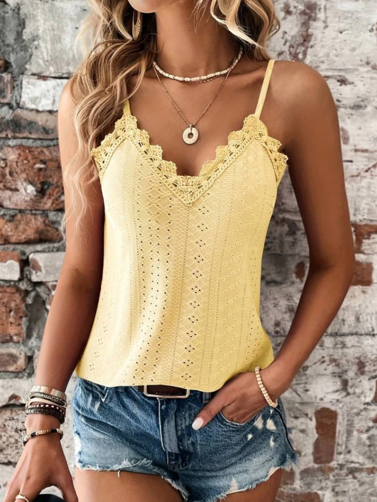 Anne - Top with lace trim and V-neck for women