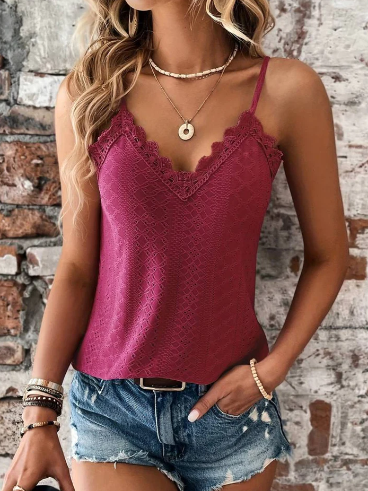 Anne - Top with lace trim and V-neck for women