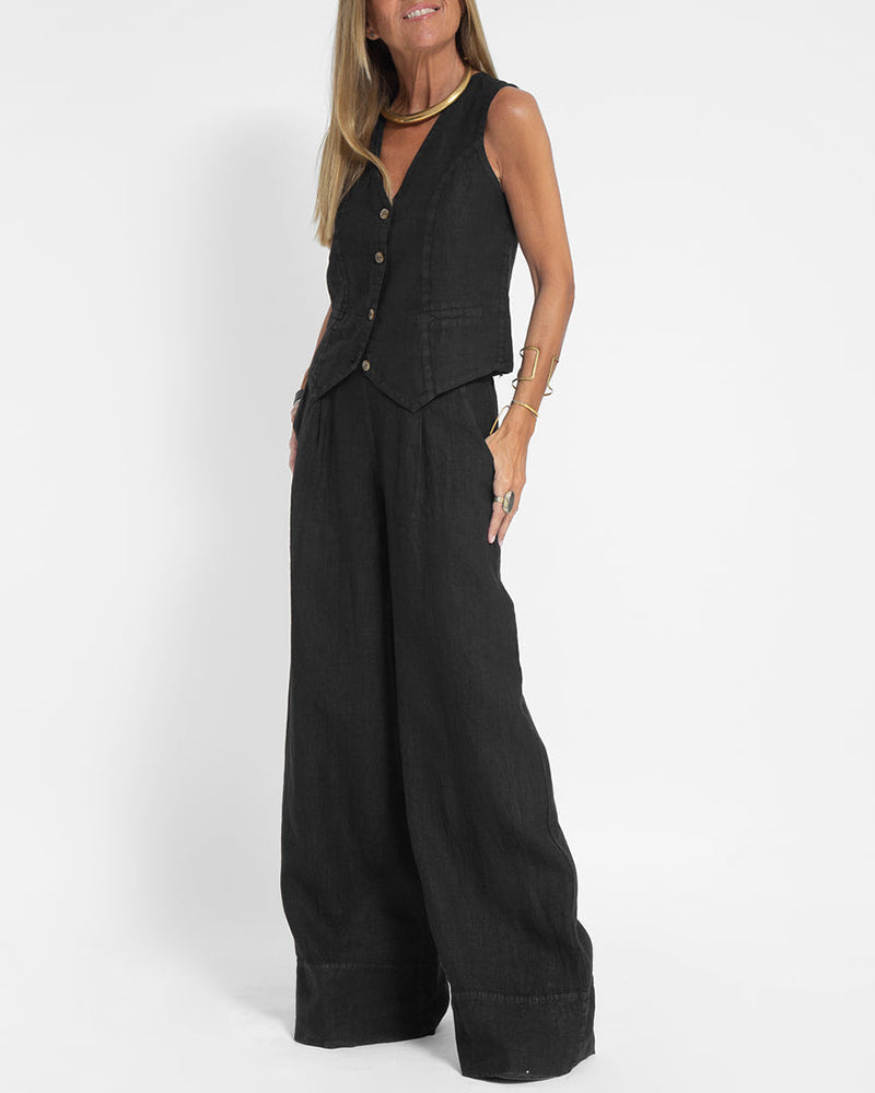 Elegant 2-piece set - wide trousers & vest