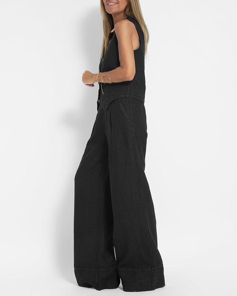 Elegant 2-piece set - wide trousers & vest