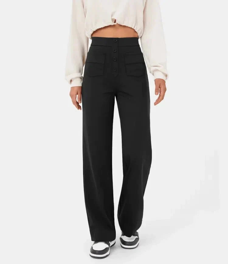 High waisted, elasticated trousers