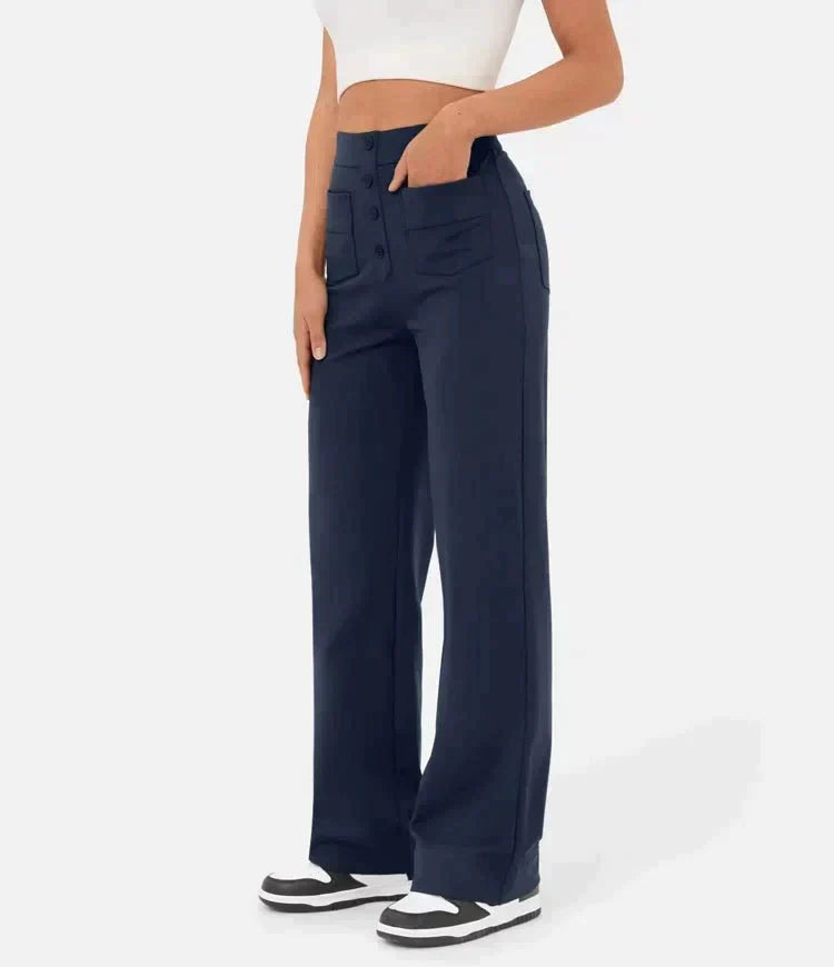 High waisted, elasticated trousers