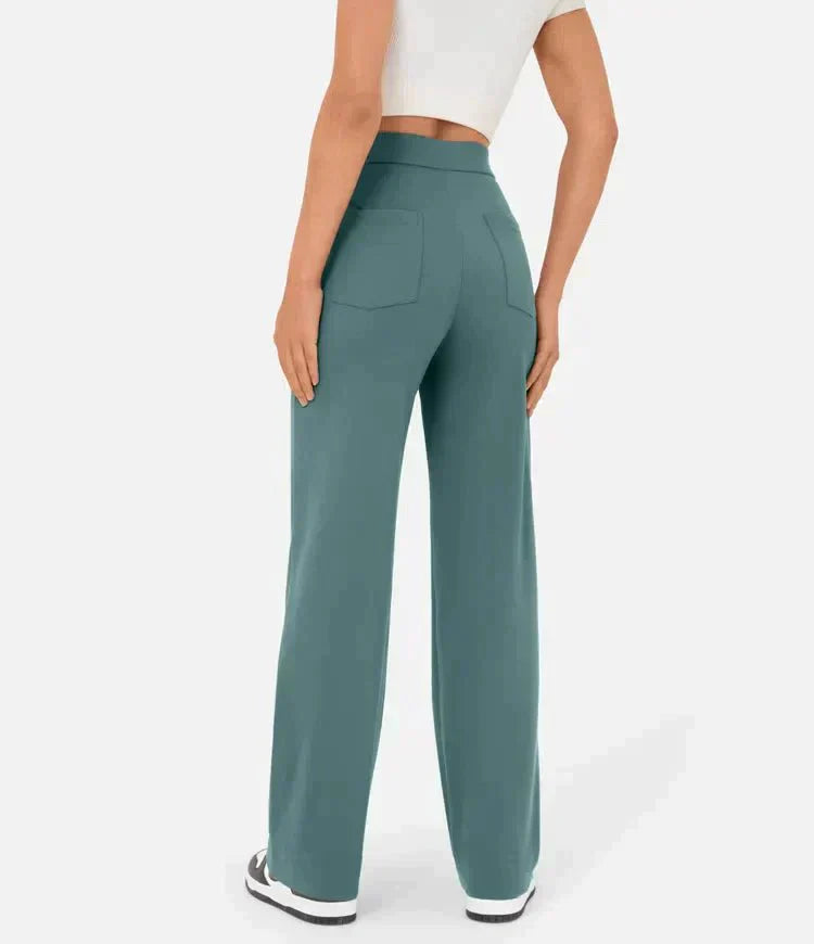 High-waisted elasticated casual trousers