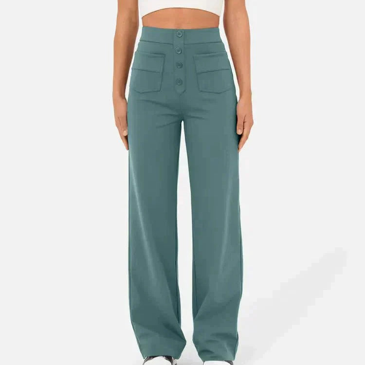 High-waisted elasticated casual trousers