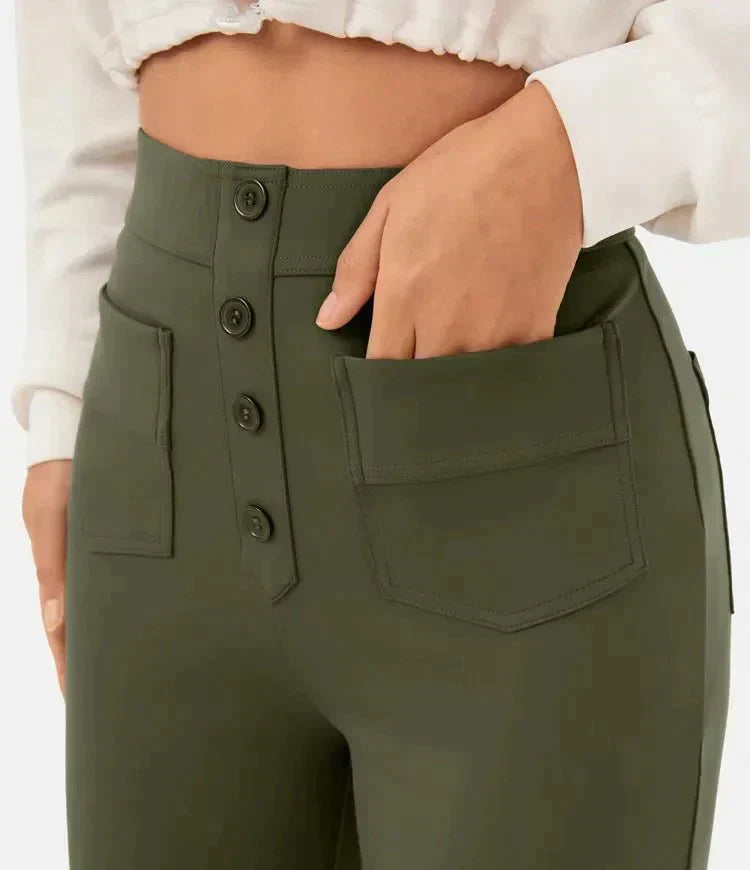 High waisted, elasticated trousers