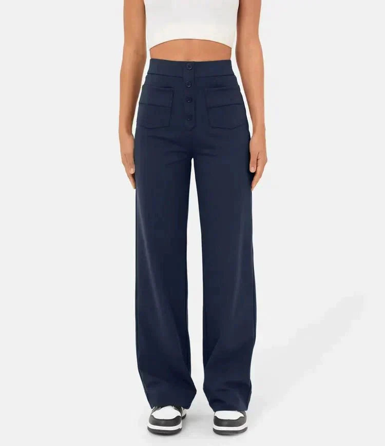 High waisted, elasticated trousers